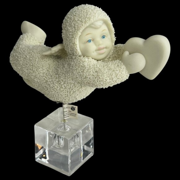 Dept 56 Snowbabies Falling For You Figurine Angle Flying Over Acrylic Cube VTG - Picture 1 of 12